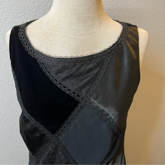 ABS Allen Schwartz Vintage Black satin velvet Dress size 12 - Picture 5 of 9